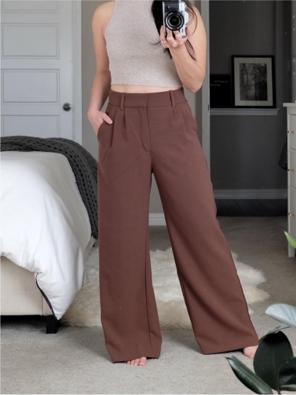 Abercrombie & fitch Sloane high rise brown dress wide leg trousers pants Medium